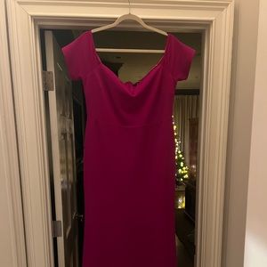 Lulu’s Raspberry Bodycon Off-Shoulder Maxi Dress